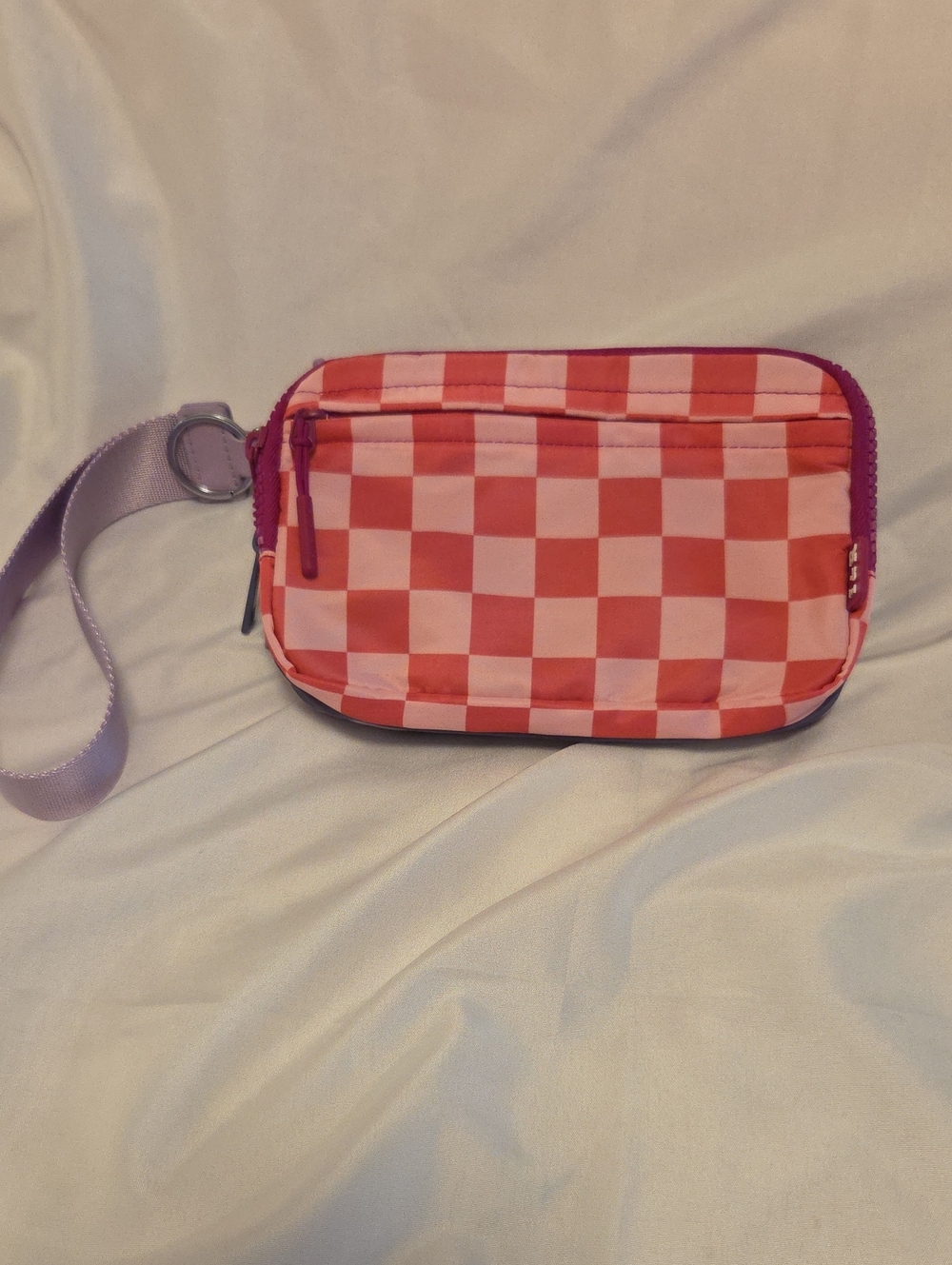 Pink Checker Mini Wristlet Crossbody Bag with Lavender Strap